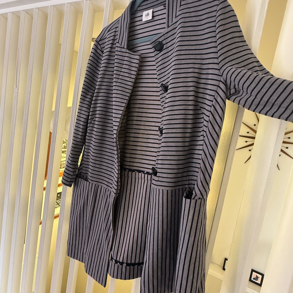 Cabi Striped Gray & Black 3/4 Sleeve Lightweight Jacket